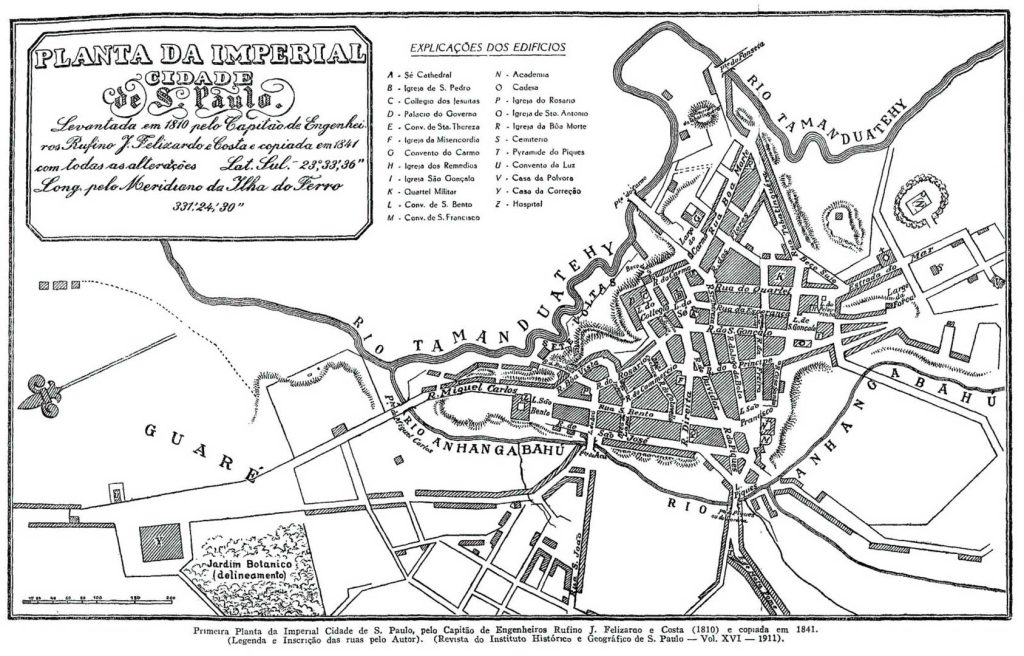 Mapa imperial mostra o traçado dos rios que confluem na região da fundação da cidade.