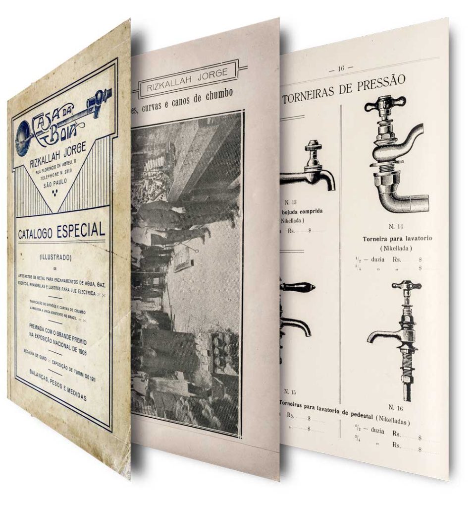 Catálogo da Casa da Boia de 1929 com alguns itens de hidráulica produzidos pela empresa.