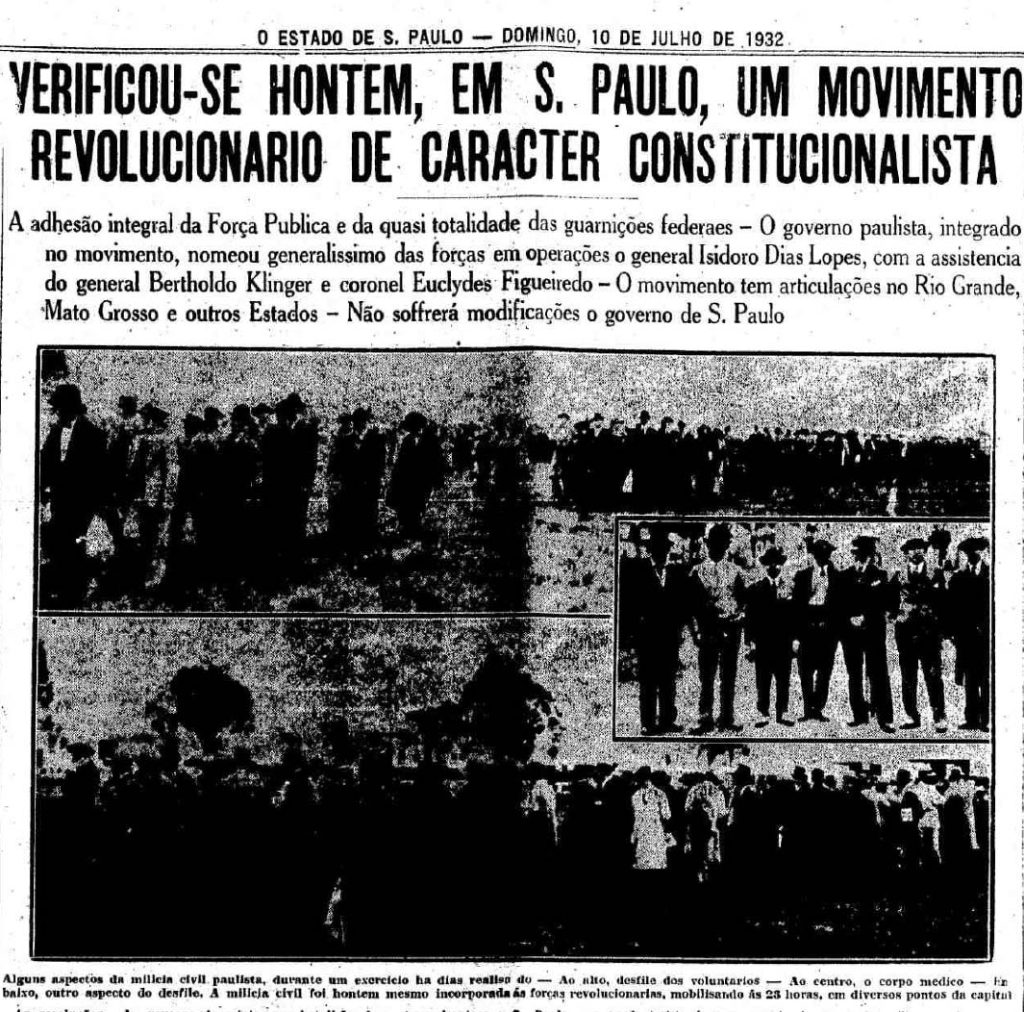 Jornal O Estado de São Paulo noticia o início da Revolução de 1932.