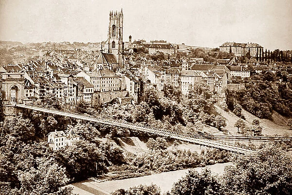 Vista da cidade de Friburgo, na Suiça, origem dos primeiros imigrantes deste país para o Brasil.