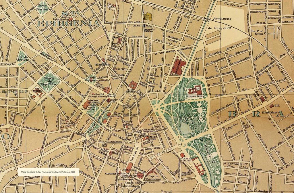 Mapa da cidade, em 1929. Na parte superior direita, a área da Zona Cerealista.
