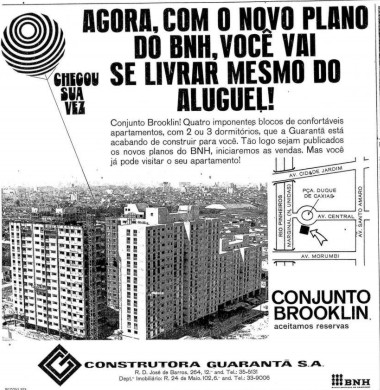 Propaganda de empreendimento imobiliário do BNH no bairro do Brooklin.