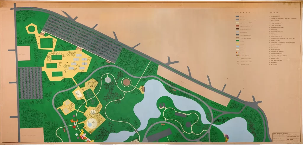 Projeto para o paisagismo do Parque do Ibirapuera, que nunca foi implantado.
