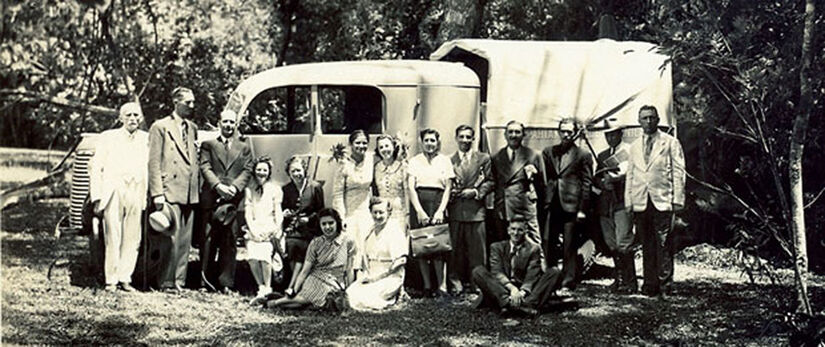 Aula de Botânica em 1929. Carlos Hoehne é o segundo à esquerda.