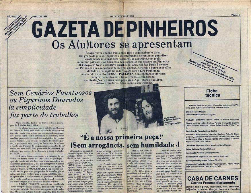 Matéria da Gazeta de Pinheiros sobre a peça inaugural do Lira Paulistana.