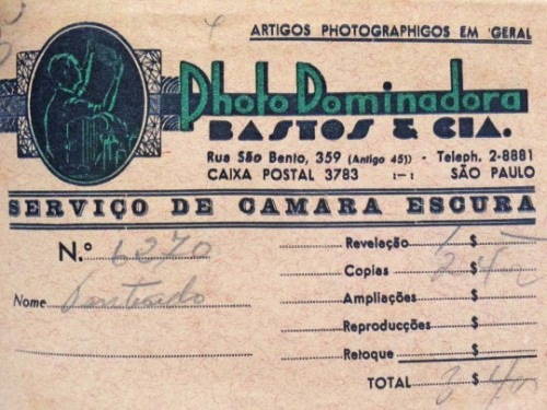 Ordem de serviço da "Photo Dominadora", uma das precursoras da fotografia paulistana.