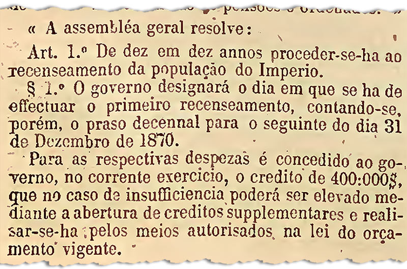 Parte do decreto imperial que determinou a realização do primeiro censo.