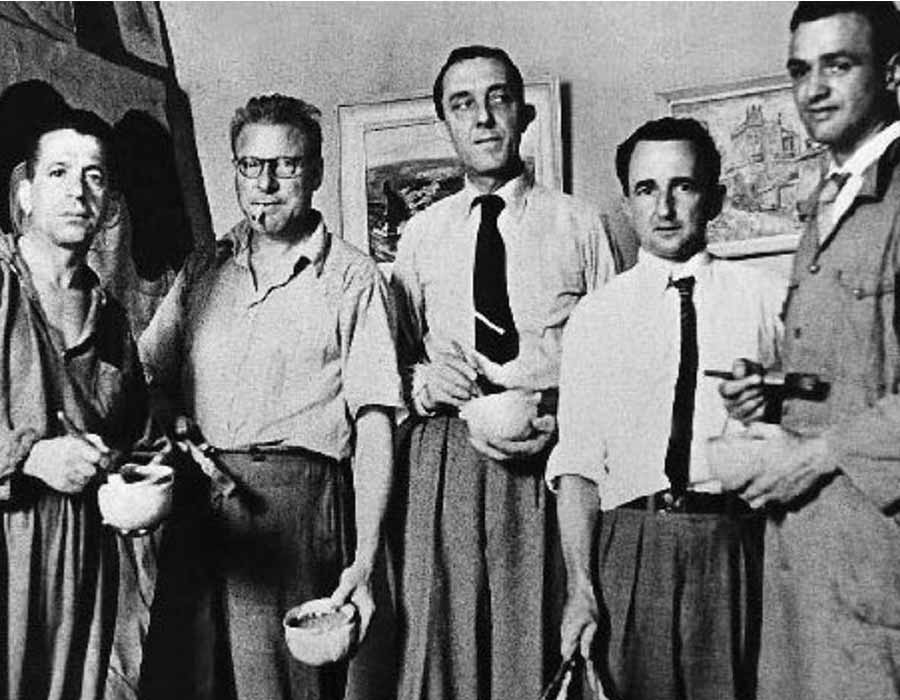 Francisco Rebolo, Alfredo Volpi, Paulo Rossi Ossir, Nélson Nóbrega e Mário Zanini, expoentes do Grupo Santa Helena (da esquerda para a direita).