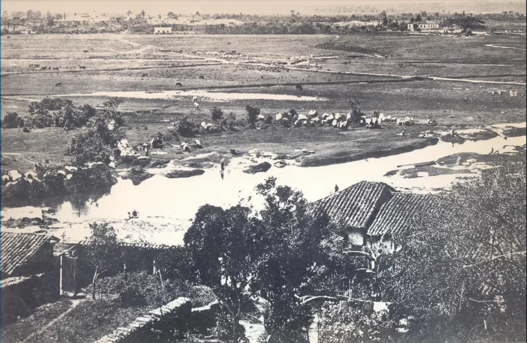 Área do Porto Geral, a última "volta" do Tamanduateí, bem ao lado da rua 25 de Março. 1862.