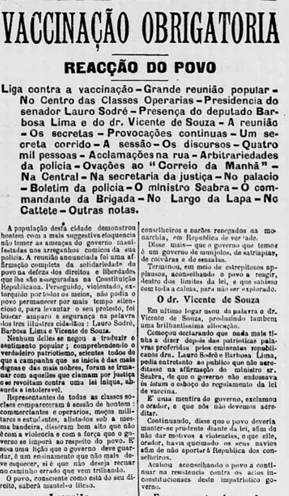 Criação da Liga Contra a Vacinação.