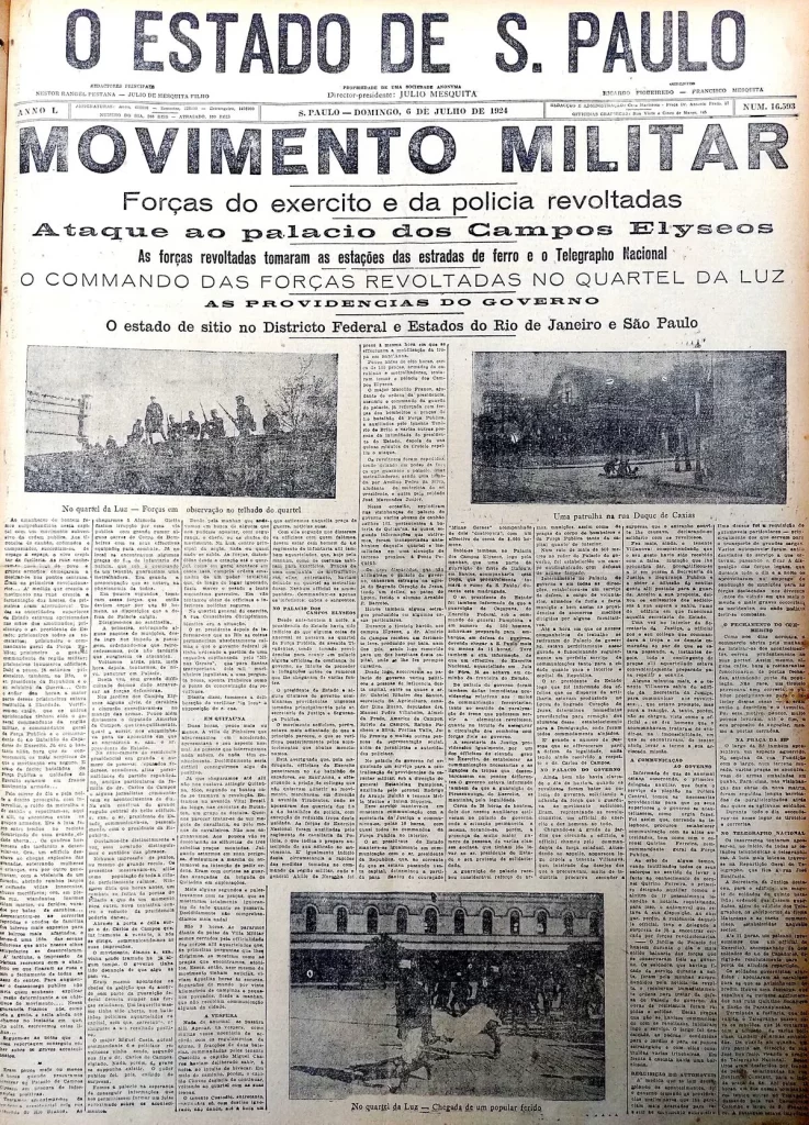 Manchete do "Estadão" sobre o levante de 1924.