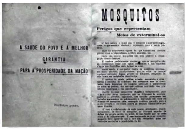 Em São Paulo, panfleto educativo sobre a eliminação de mosquitos.