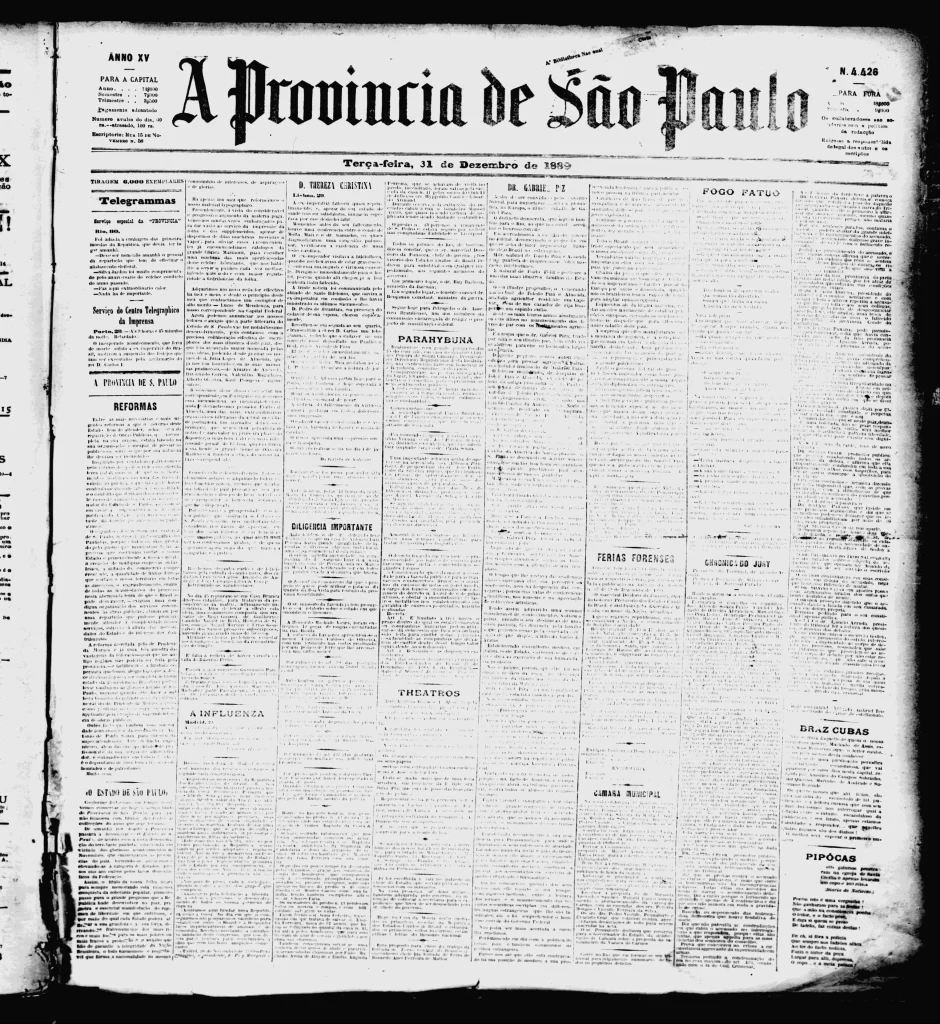 Último exemplar da Província de São Paulo. o Próximo seria "O Estado de São Paulo".