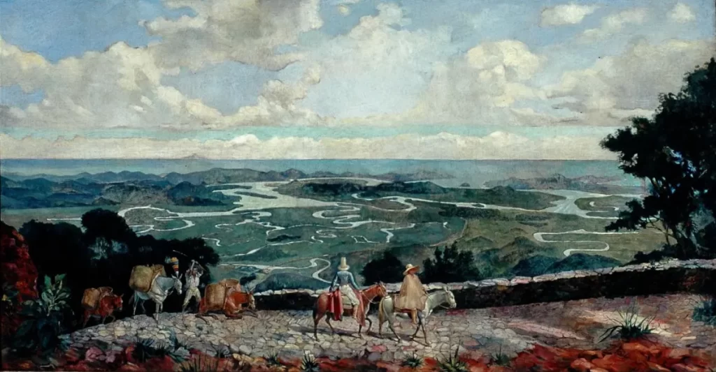 Quadro de Oscar Pereira da Silva retrata tropeiros na Calçada do Lorena.